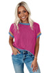 Retro Vibe Contrast Trim Corded Knit Short Sleeve Top